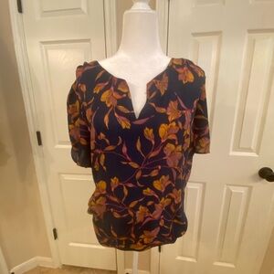R2 Navy and Orange Floral Blouse